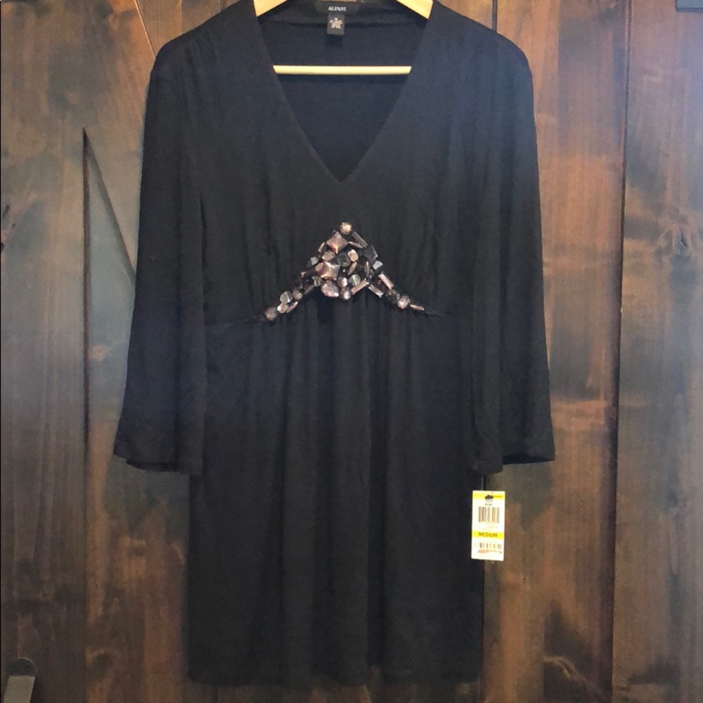 Alfani Womens Black Jeweled Top size Medium NWT